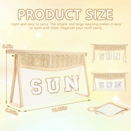 Clear Patch Sun Bag Makeup Letter Bag, Boho Preppy Letter Sun Bag for Beach Swim, Waterproof Zipper Make up Bag Toiletry Pouch for Women Girls, Clear Letter Organizer Pouch for Travel(Sun, Beige)