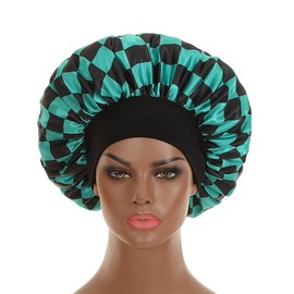 DARO Satin Bonnet Silk Like Bonnets for Sleeping Sleep Cap Hair Care Bonnet with Elastic Tie Band  Hair Night Cap Anime Bonnet Cosplay Shower Cap - Colour: Green and black