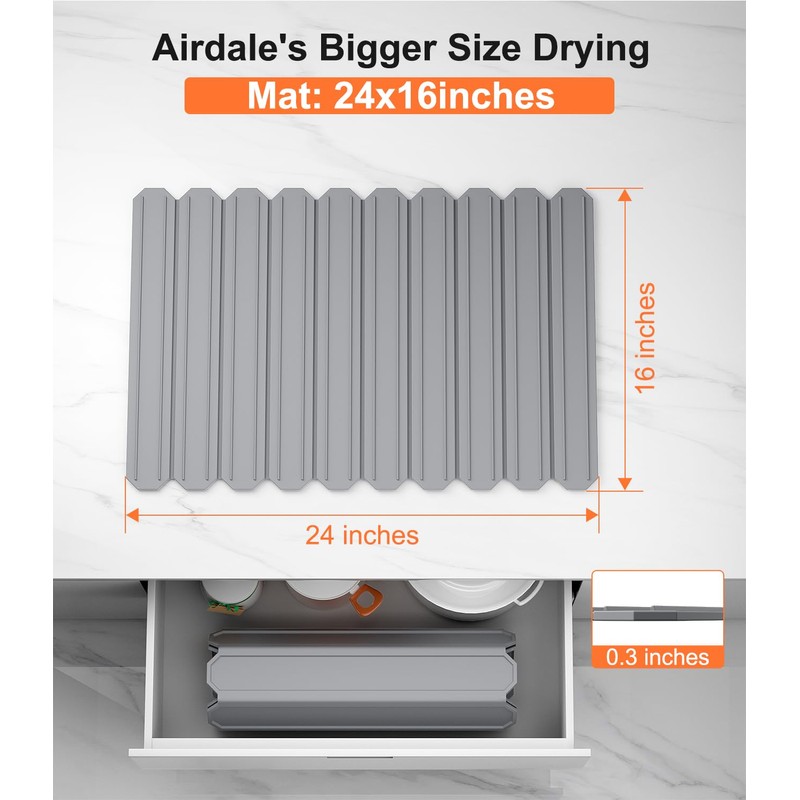 Foldable Dish Drying Mat, 16 x 24 inches, Grey