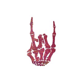 Skeleton Devil Horns Hand Vinyl Decal Notebook Car Laptop 3.25" x 5.5" (Pink Holographic Glitter)