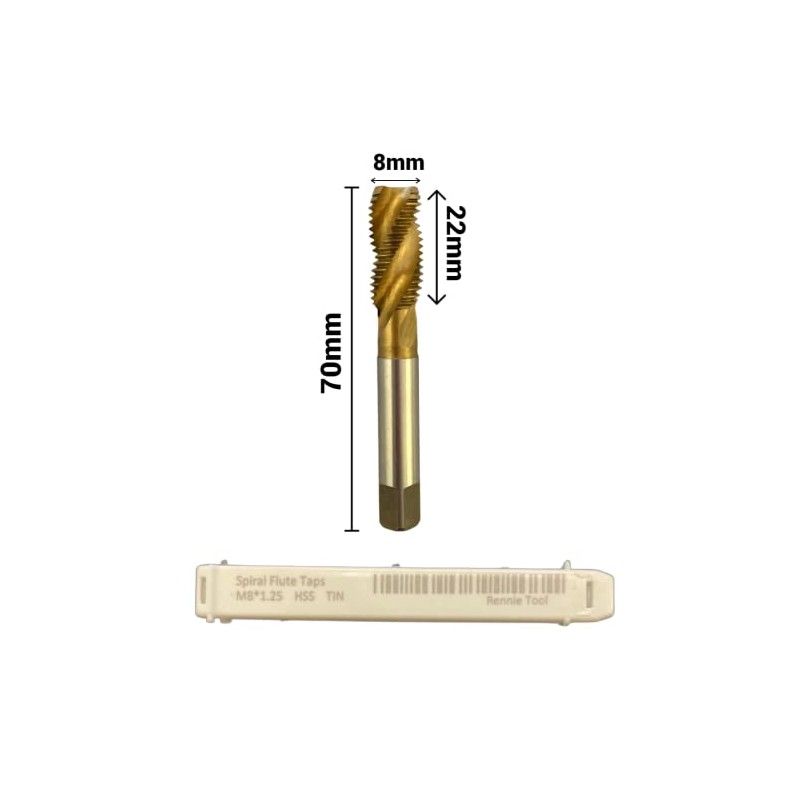 Rennie Tools - M8 x 1.25 Spiral Flute Tap HSS