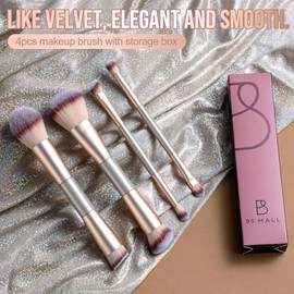 BS-MALL Juego de 4 brochas de maquillaje de doble punta, portátil, cepillo profesional de lujo para sombra de ojos, brocha correctora, brocha para rub