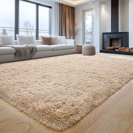 plumlik 6x9 Large Area Rugs for Living Room, Beige Fluffy Shag Rug for Bedroom and Nursery, Soft and Comfy, Big Neutral Carpet for Kids, Girls, Boys Room Dorm Home Decor Aesthetic, Upgrade Non Slip