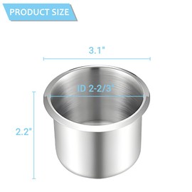 Game Table Stainless Steel Cup Holder Insert, Jumbo Drop-in Water Drink Mount for Poker Casino Table RV Boat Marine Car Truck Bench, ID 2-2/3" (10 PCS)