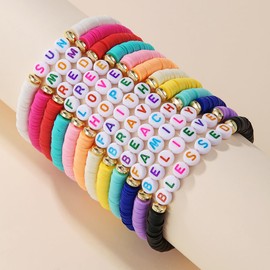 HYHONEY 12pcs Friendship Bracelets Beaded Bracelets Heishi Bracelet Cute Bracelets Stack Vinyl Clay Disc Bead Surfer Stretch Summer Beach Bracelets For Women Preppy Bracelets