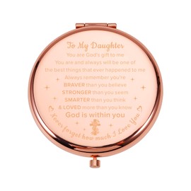 Daughter Gift from Mom Dad Christian Gifts for Women Daughter, Rose Gold Compact Makeup Mirror, Christmas Stocking Stuffers for Daughter Stepdaughter Daughter in Law Birthday Valentines Day Graduation