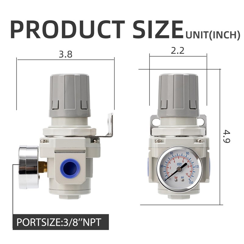 LNCHKA Industrial Air Pressure Regulator 3/8" NPT, 0-150 PSI Adjustable,Construction