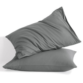 Ntbay Queen Size Stone Washed Cotton Pillowcases, 2-Pack Vintage Style Breathable Pillow Cases, 20x30 Inches, Grey