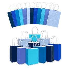 qiqee 30PCS Medium Gift Bag with Handles Bulk 11"x5"x8" Gift Bags 6 Different Blue Color Bags Multiple Uses (Medium Size)