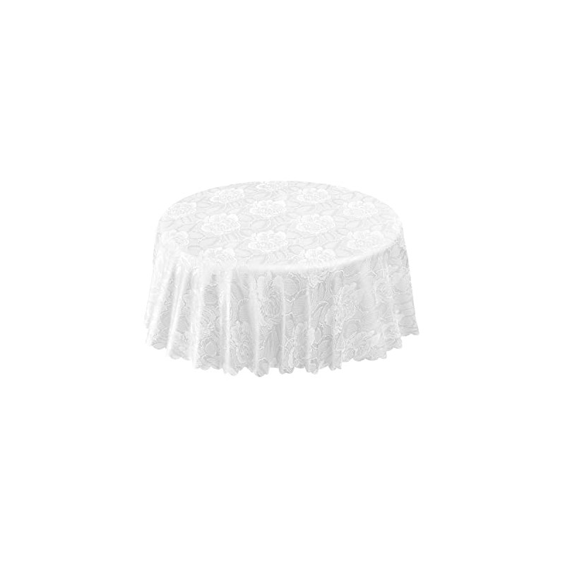 Emma Barclay Damask Rose Tablecloth, White, 63 Inch Round Diametre