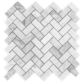 CARRARA VENATO HERRINGBONE 1X2" MOSAIC MARBLE TILE