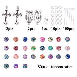 SUNNYCLUE 1 Box DIY 1 Set 8mm Polymer Clay Bead Rosary Necklace Bracelet Making Kit Alloy Jewelry Making Kit for Adults Beginners