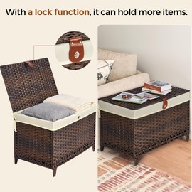 Honjourai Wicker Storage Basket with Lid,Rattan Shelf Basket with Removable Liner Bag,200L Storage Bin,Storage Trunk with Heightened Feet,Storage Container for Wardrobe,Home Organizer