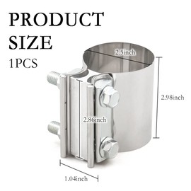 1PCS Exhaust Clamp - Heavy Duty 304 Stainless Steel Muffler Clamp Pipe Repair Clamp- Emergency Pipe Repair Kit for Various Pipes (2.5inch/1pcs)