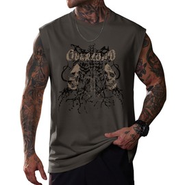 VOGSTART Men's Tank Top Designer Athletic Shirts Cozy New Muscle Graphic Sleeveless Novelty Cut Off Comfy Solid Soft Casual Gym Sport Training Crewneck Tee Dark Grey Skeleton XL