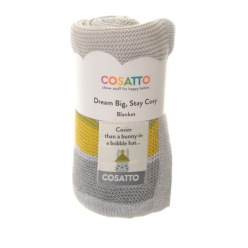 Cosatto Baby Blanket, Combed Cotton Knitted, New Baby Gift, Grey/Yellow,