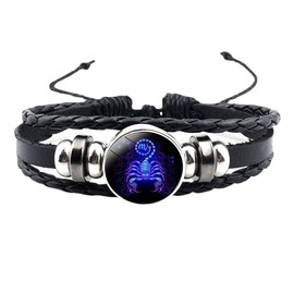 ANGLEQUEEN Spirit Scorpio Bracelet Zodiac Tie Constellation Bracelet 12 Constellation Zodiac Signs Guardian Fluorescent Woven Black Leather Bracelet for Women Men Jewelry (H-Scorpio(10.24-11.22))