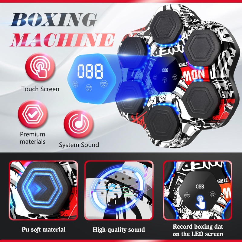 Music Boxing Machine, Smart Bluetooth Boxing Machine with Gloves, Wall
