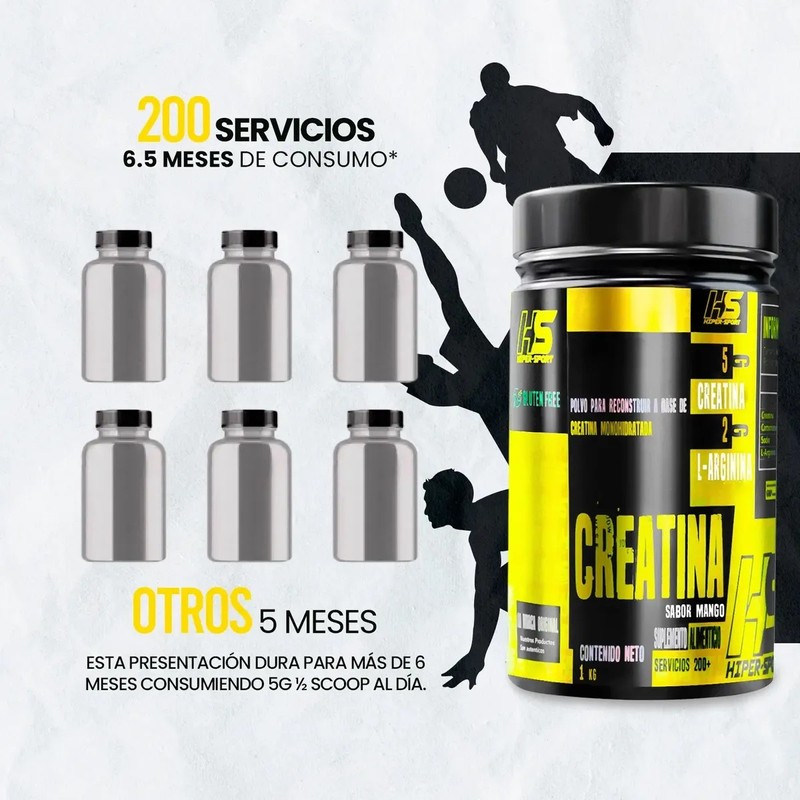 Creatina Monohidratada Hs 1kg 200 Servicios Hiper Sports