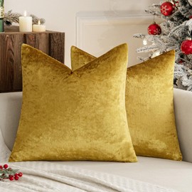 MIULEE Set of 2 Velvet Cushion Covers, Cushion Case, Decorative Cushion, Decorative Cushion Cover, Scatter Cushion Cover, with Hidden Zip, 45 x 45 cm, Golden