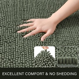 LOCHAS Luxury Bathroom Rug Shaggy Bath Mat 20 x 30 Inch, Washable Non Slip Bath Rugs for Bathroom Shower, Soft Plush Chenille Absorbent Carpets Mats, Sage Green