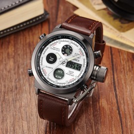 JewelryWe Watches Men's Analogue Digital Quartz Two Time Zone Wristwatch Nylon Tetxil Bracelet Watch Sports Watch with Luminous Hands, Alarm, Stopwatch, Chronograph, Glockenspiel, Date Day Calendar,