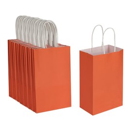 Oikss Oikss 100 Pack 5.25x3.25x8.25 Inch Small Orange Kraft Paper Bags with Handles Bulk for Birthday Wedding Party Favors Grocery Retail Shopping Business Goody Craft Gift Bags Cub Sacks (100pcs Count)