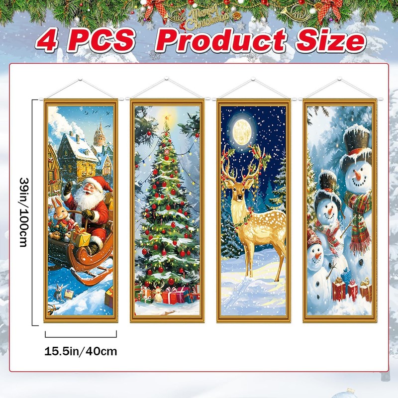 4 Packs Christmas Banners Porch Signs (A)