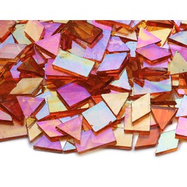 200 Pieces Bulk Iridescent Mosaic Glass Tiles, 4 Shapes Mixed Stained Glass Tile Pieces for Mosaic Craft,Translucent Orange