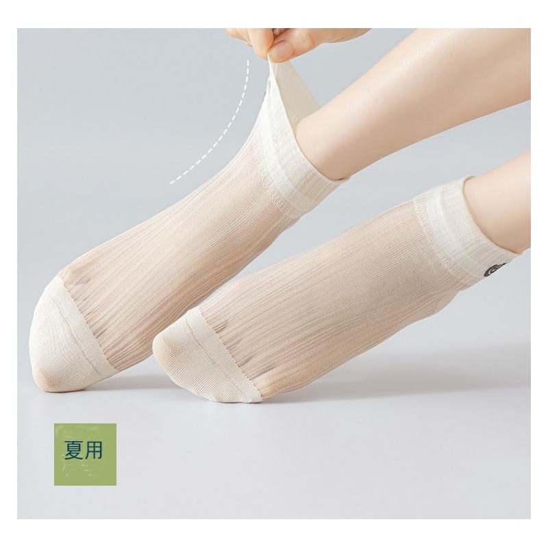 [Feiyda] 夏用 靴下 レディース 透明 薄手 涼しく アンクルソックス 純色 刺繍花柄