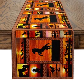 Erosebridal Horse Table Runner 13x72,Western Cowboys Table Runners Waterproof,Farmhouse Sunset Rectangular Runner,Horse Silhouette Wild Animals Patchwork End Table Runner for Home Dinner,Yellow