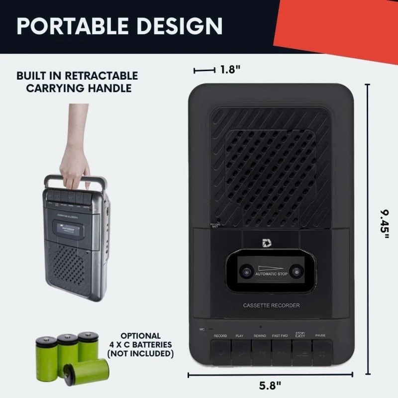 Deluxe Products Portable Cassette Player Tape Recorder. Record to Cassettes