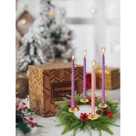 10 inches Dripless Taper Candles Set of 4 Advent Candles Velas de Adviento Católica Advent Wreath Candles Long Spiral Taper Candles Metal Style Christmas Candle Sticks