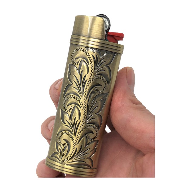 JSSELLER Vintage Metal Lighter Case Cover Holder fits BIC Full Standard Size Lighter J6 Metal Lighter Case Cover Holder Vintage Retro Lighter case in Bronze Color