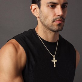 HZMAN Retro Gold Cross Necklace for Men Stainless Steel Tree of Life Cross Pendant Necklace Spiritual Belief Amulet Jewelry Gift