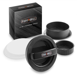 Pure Grill 3-in-1 Burger Press - Patty Maker with 100 Wax Papers for BBQ Grilling Stuffed Hamburgers, Beef Patties and Sliders