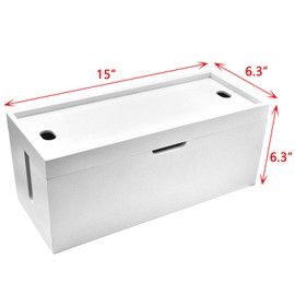 15 inch Bamboo Large Cable Management Box, Cable Box Organizer Cord Box Hider - Power Strip Box Hider Cable Storage Box for Office, TV Wires, Desk Cord Organizer, No Assembley Required, Bamboo (White)