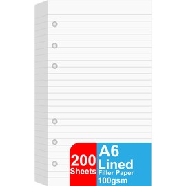(2 Pack) A6 Lined Refill Paper, 200 Sheets/400 Pages Loose Leaf Paper for Filofax Personal Binders, 6 Holes Punched, 100gsm Ruled White Pages, 3.75'' x 6.75''