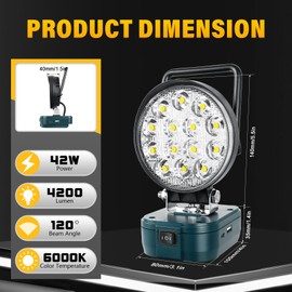 SKYWORLD Cordless LED Work Light for Bosch 18V Battery, 42W 4200LM Portable Floodlights for Outdoor Low Voltage Camping Lighting, Workshop, Garage, Job site, Car Repairing, Emergency (No Battery)