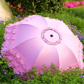 Maibar Lace Umbrella UV Parasol Folding Weeding Umbrellas Parasols Waterproof 8 Ribs for Lady Women Umbrella in Summer (Z-Pink)