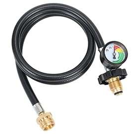 ATKKE 4FT Propane Hose Adapter 1lb to 20lb with Gauge, Propane Tank Grill Adapter Converter for Coleman Camp Stove, Portable Buddy Heater, Weber Q Gas Grill, Tabletop Grill and More 1lb Appliances