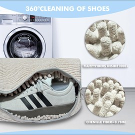 INNOMING Washing Machine Shoe Bag, Equipped with Cleaning Brush, with Hidden Zip, Closure Buckle, Washing Bag, Shoes, Washing Machine, Reusable