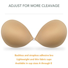 Wingslove Adhesive Bra Sticky Strapless Push up Invisible Reusable Self Silicone Bra for Backless Dress (Champagne,D Cup)