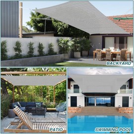ECOOPTS 8'x8' HDPE Sun Shade Sail Rectangle Canopy Shades for Outdoor Patio Pergola Cover Blockage 95% UV Resistant(Gray)