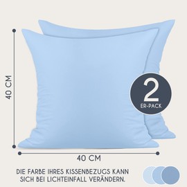 Dreamzie Renforcé Cotton Pillowcase 40 x 40 cm (Set of 2) – Light Blue – Densely Woven with 57 Threads/cm² – Cushion Cover 40 x 40 cm – OEKO-TEX Certified