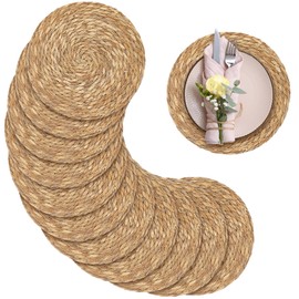 Aneco 12 Pack 12-Inch Round Woven Placemats Natural Hand-Woven Boho Rattan Wicker Bulrush Placemat Farmhouse Rustic Braided Table Mats for Dining & Kitchen Decor