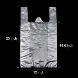 T Shirt Bags, White Plastic Bags with Handles Bulk, Bolsas De Plastico para Negocio, Grocery Bags Retail Shopping Bags Merchandise Bags for Supermarket Restaurant, 12x20inch (50pcs)