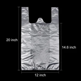 T Shirt Bags, White Plastic Bags with Handles Bulk, Bolsas De Plastico para Negocio, Grocery Bags Retail Shopping Bags Merchandise Bags for Supermarket Restaurant, 12x20inch (50pcs)