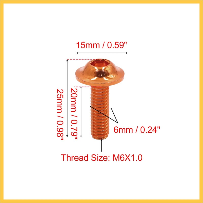 REPAIROCK 40pcs M6 Orange Aluminum Alloy Hex Socket Head Motorcycle