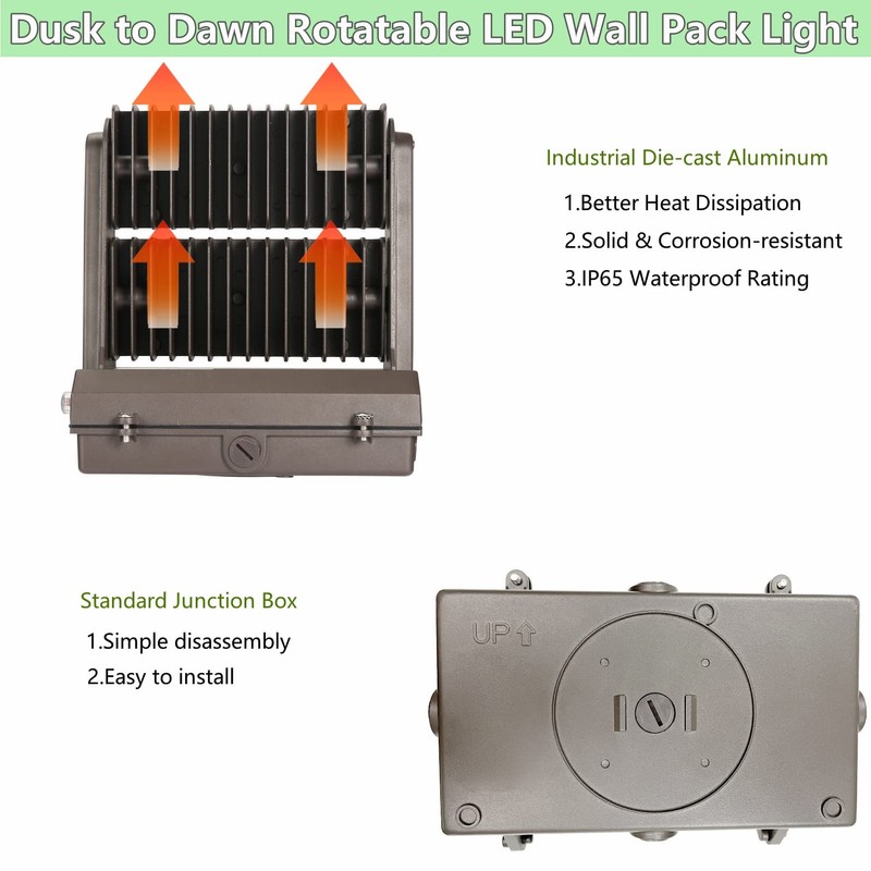 Dusk to Dawn100W Rotatable LED Wall Pack Light, 5000K 14000LM